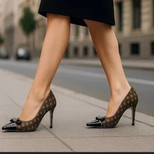 DKNY Monogram Brown Heels with Black Accents